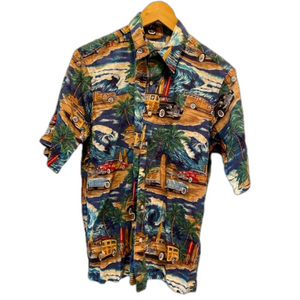 Vintage 90s Reyn Spooner American Classics Woody Surf Hawaiian Shirt Cotton